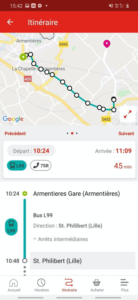 Un pas de plus vers le MaaS à Lille: capture d'écran du calculateur d'itinéraire